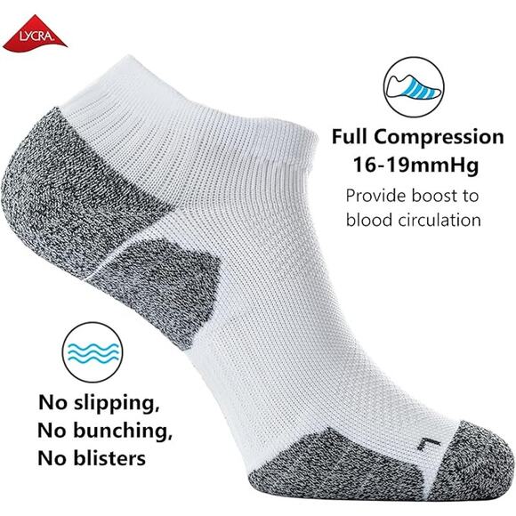NWT ~ Set/6 White & Black Unisex Cushioned Compression Athletic Ankle Socks ~ M - Picture 3 of 5